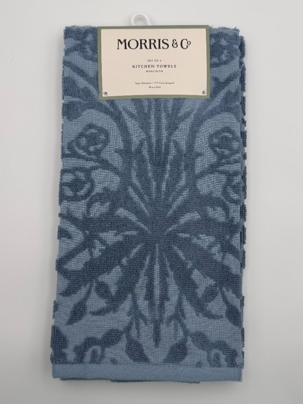 William Morris & Co Hyacinth Kitchen Towels Set of 2 Blue 100% Cotton 18x28 NWT